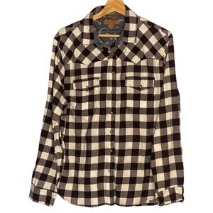 JACHS Girlfriend Flannel Womens Large Buffalo Plaid Black White Western